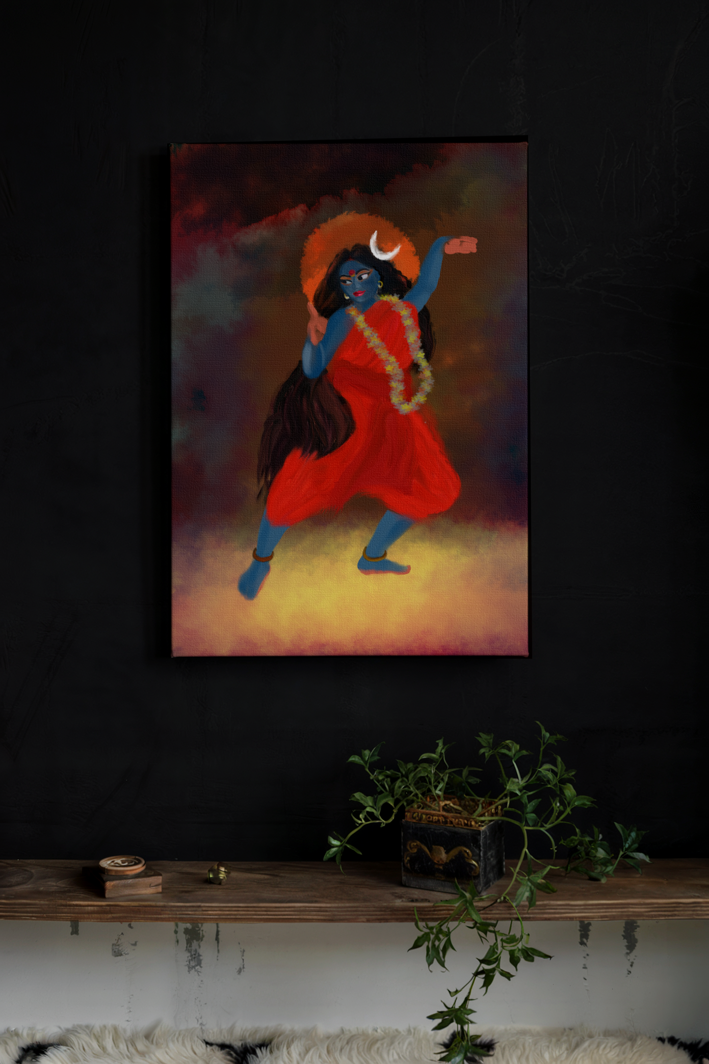 Maa Kali Digital Painting on Canvas – Fierce and Powerful Divine Wall Art for Home, Temple & Spiritual Decor