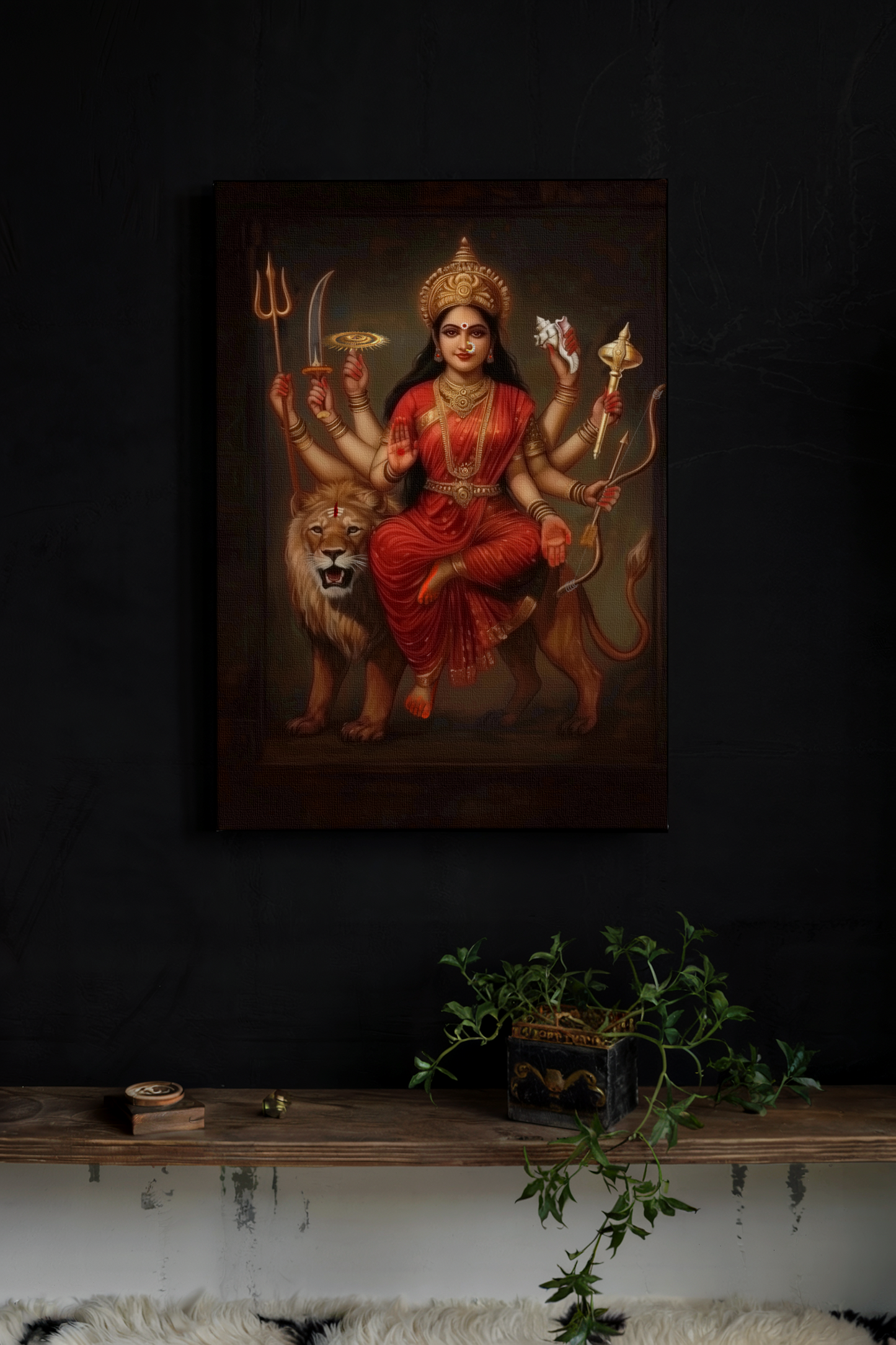 Durga Devi  (Ambe Maa) Digital Painting on Canvas – Divine Shakti Wall Art for Spiritual, Vastu & Home Decor