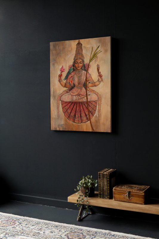 Sri Raja Rajeshwari Digital Painting on Canvas – Divine Devi Wall Art for Home & Temple Decor