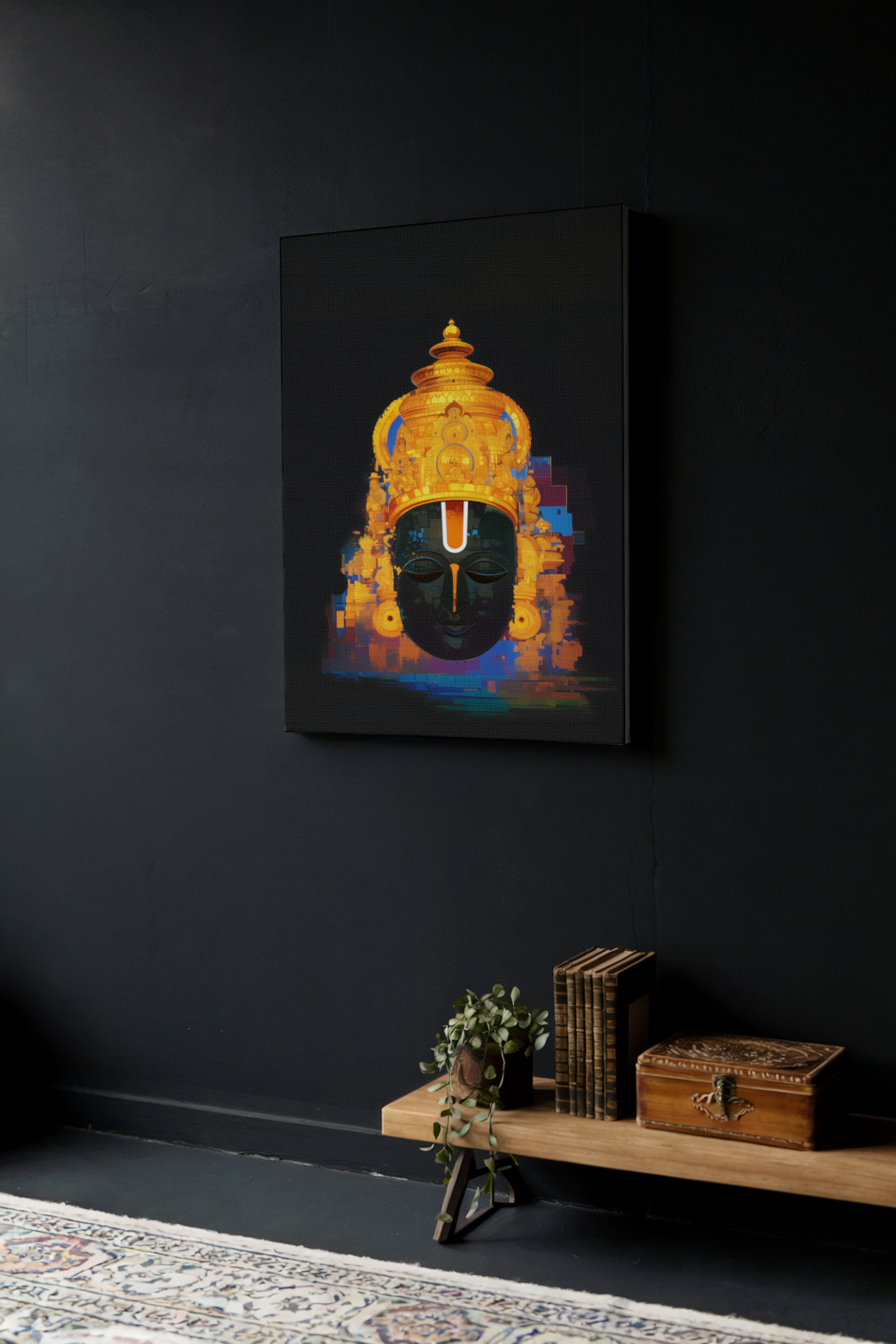 Lord Venkateshwara Swamy Digital Painting on Canvas – Divine Tirupati Balaji Wall Art for Home, Pooja Room & Vastu Decor