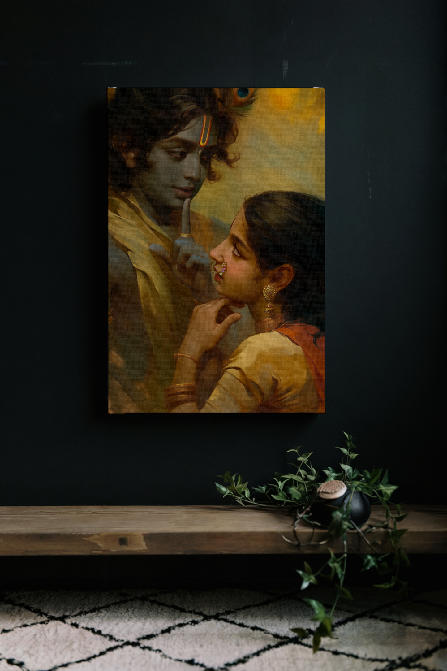 Radha Krishna Digital Painting on Canvas – Romantic & Spiritual Wall Art for Home Decor and Gifting