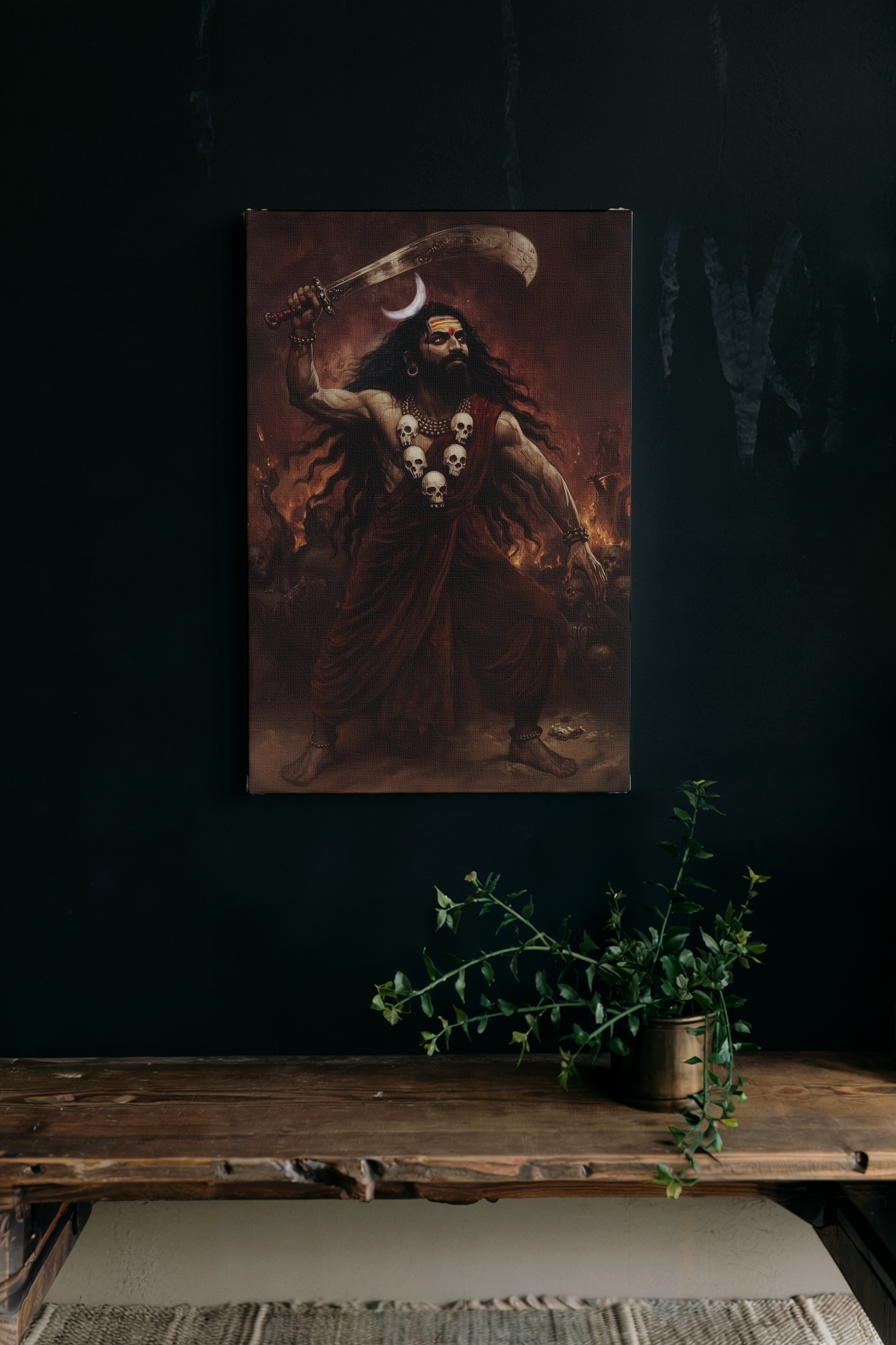 Kala Bhairava Digital Painting on Canvas β Powerful Divine Wall Art for Protection, Vastu & Spiritual Decor