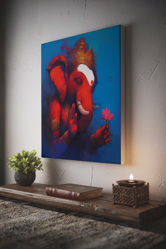 Lord Ganesha Digital Painting on Canvas – Auspicious Wall Art for Home, Office & Vastu Decor
