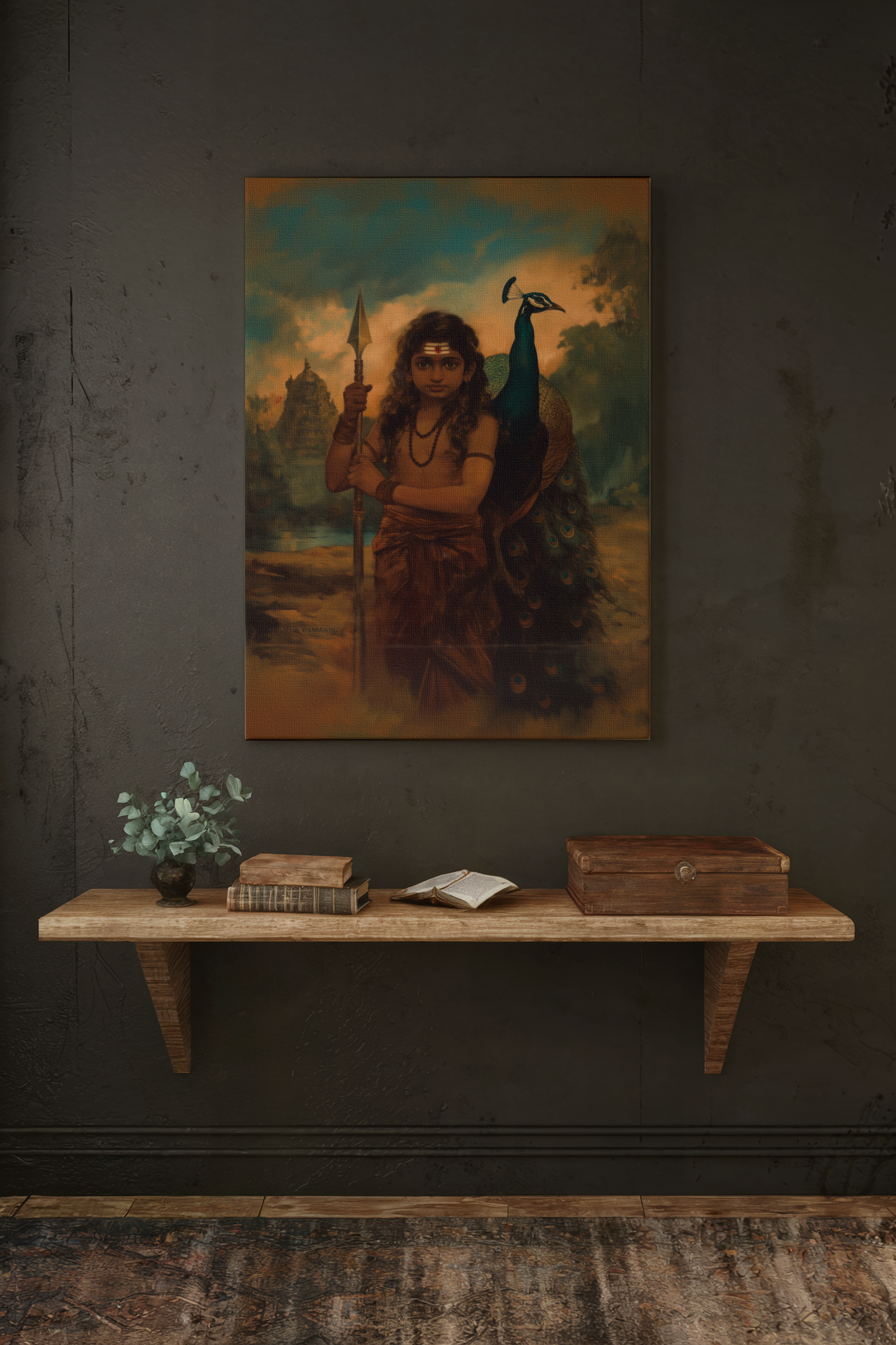 Lord Murugan Digital Painting on Canvas – Divine Tamil God Wall Art for Home, Temple & Vastu Decor