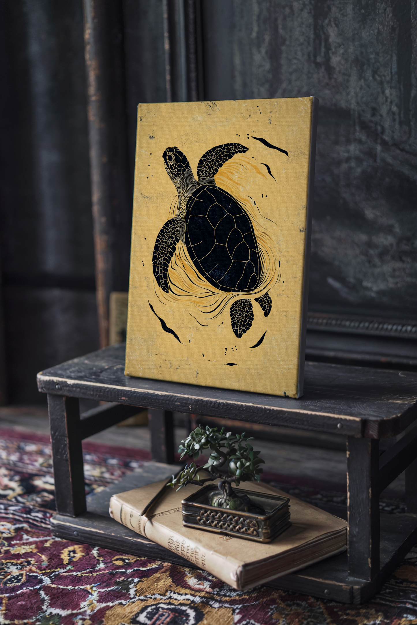 Turtle Digital Painting on Canvas – Vastu-Positive Wall Art for Prosperity, Longevity & Home Harmony