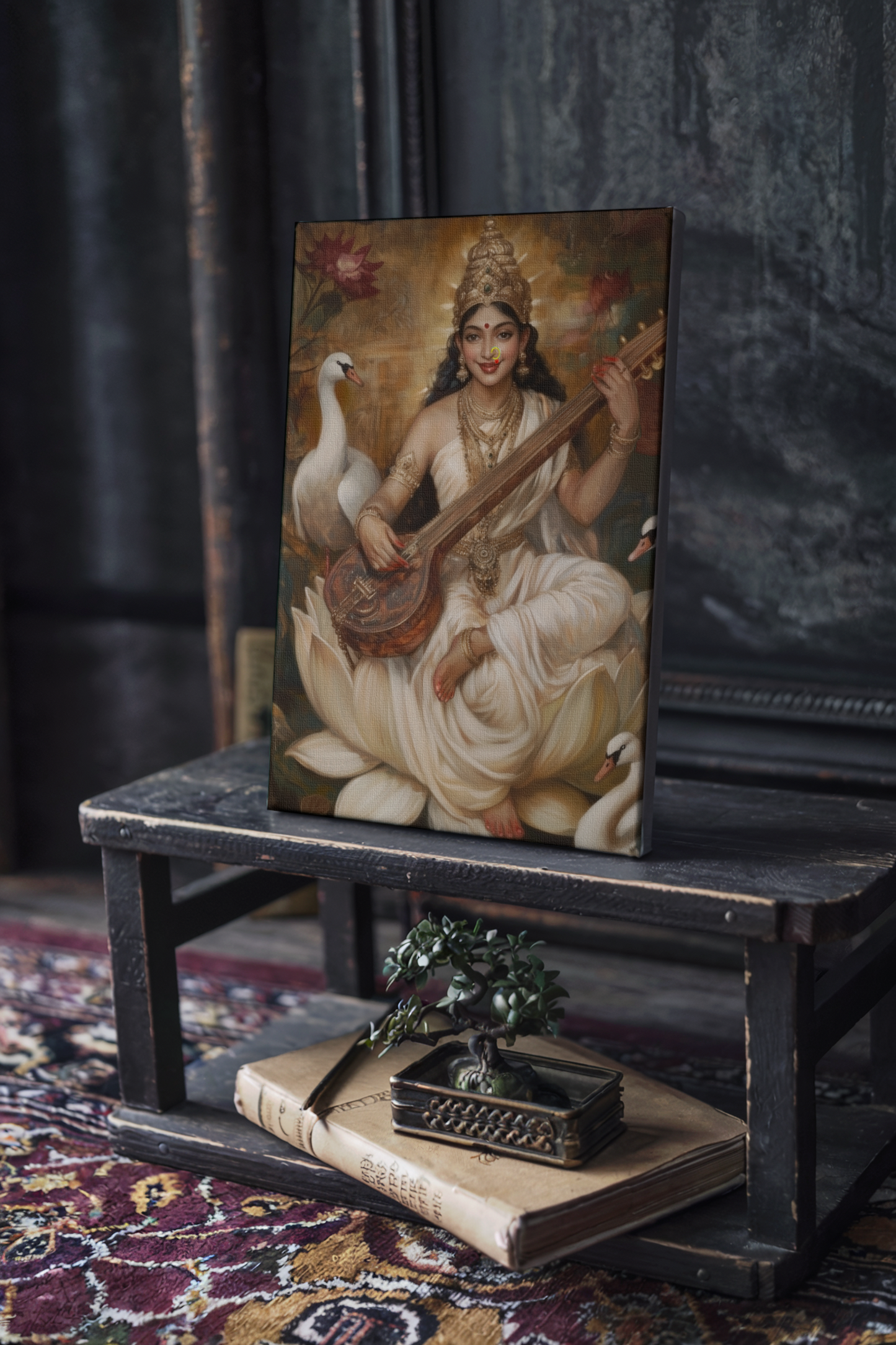 Saraswati Devi Digital Painting on Canvas – Vastu Positive Wall Art for Knowledge, Wisdom & Home Decor