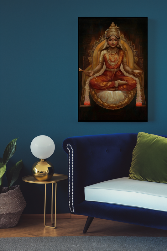 Annapoorna Devi canvas wall art – Divine Goddess of Nourishment Wall Art for Kitchen, Pooja Room & Vastu Decor