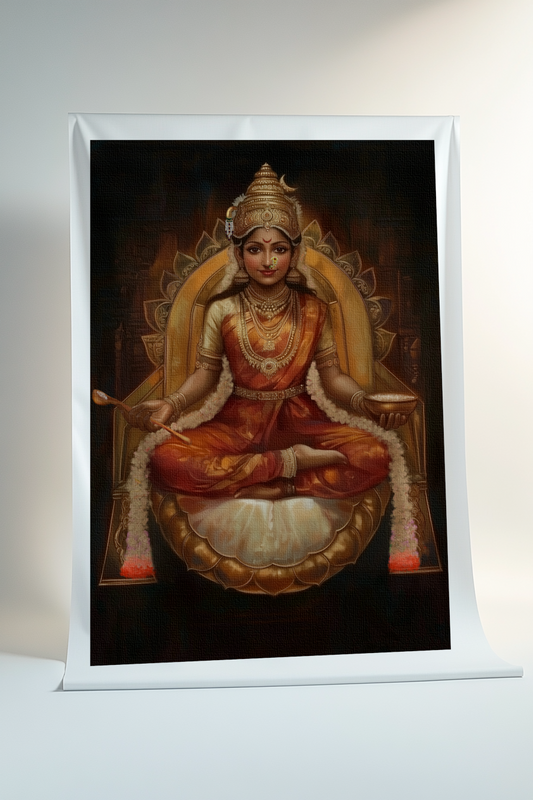 Annapoorna Devi Rolled Canvas Print – Goddess of Nourishment Wall Art for Home Temple and Kitchen Decor