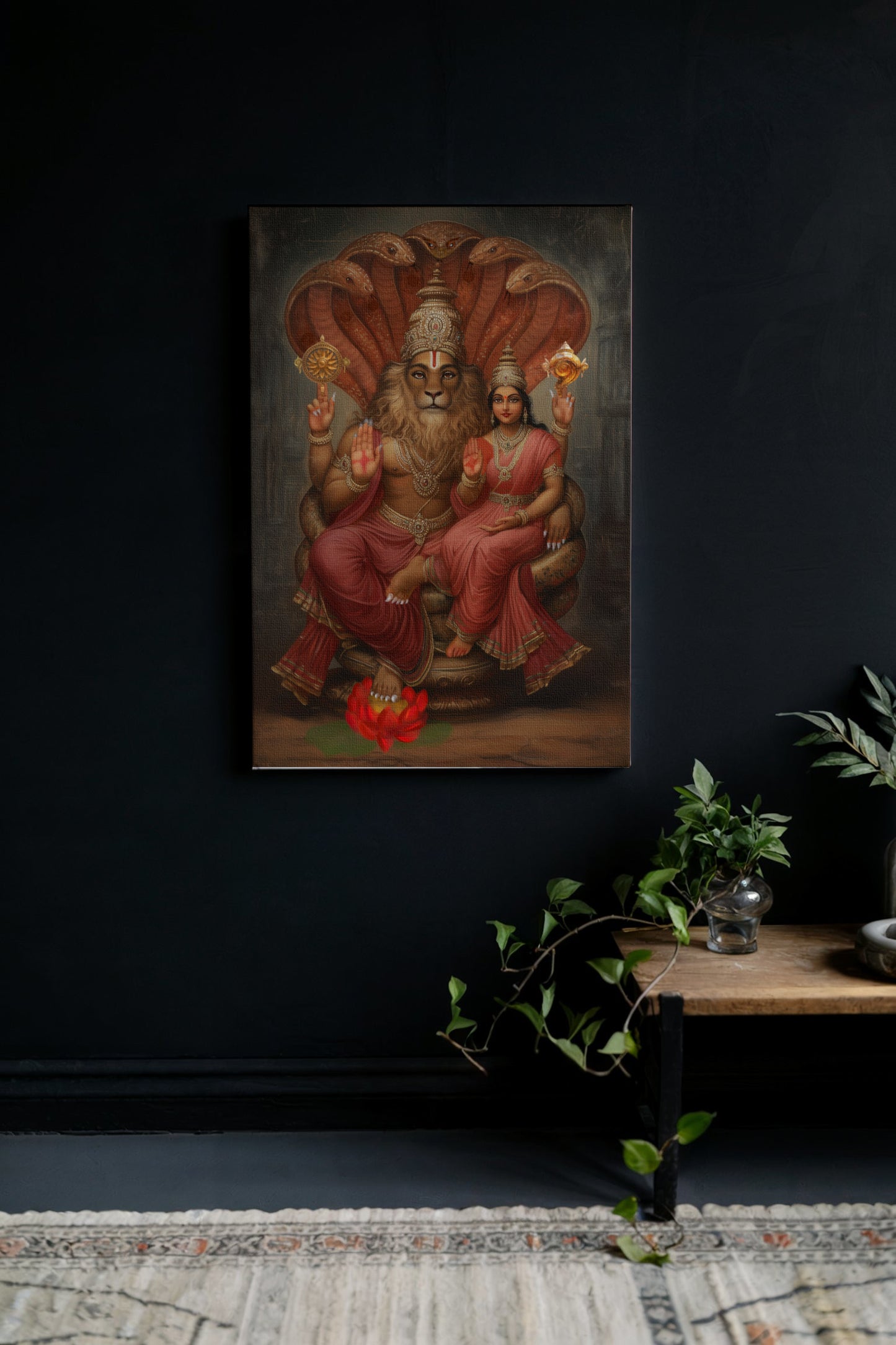 Lakshmi Narasimha Swamy Canvas Wall Art – Vastu-Compliant Divine Protector for Home, Temple & Office Decor