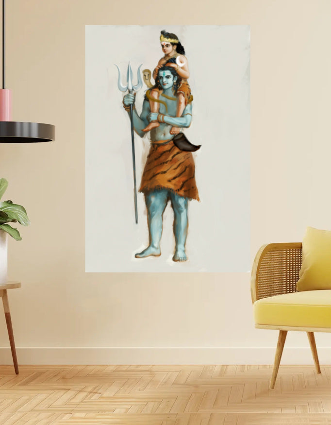 Lord Shiva and Kartikeya Poster – Divine Father-Son Art | 300 GSM Print