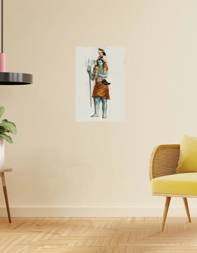 Lord Shiva and Kartikeya Poster – Divine Father-Son Art | 300 GSM Print