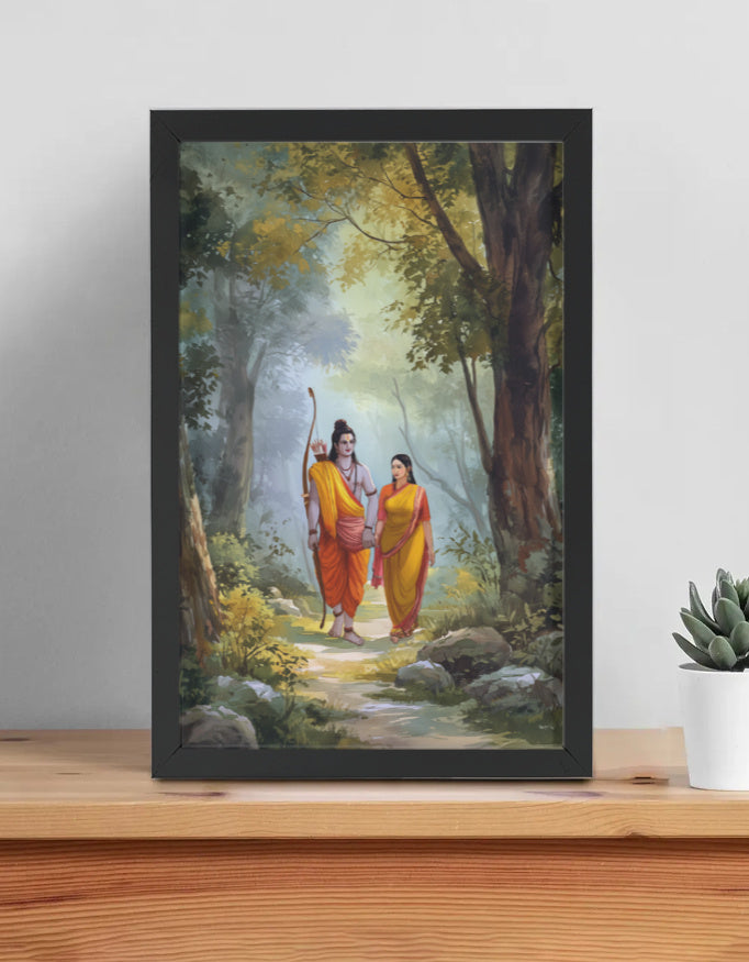 Sita Ram Photo Frame | Shri Ram and Sita Wall Art | 300 GSM Glossy Laminated | Vastu Positive Gift for Devotees