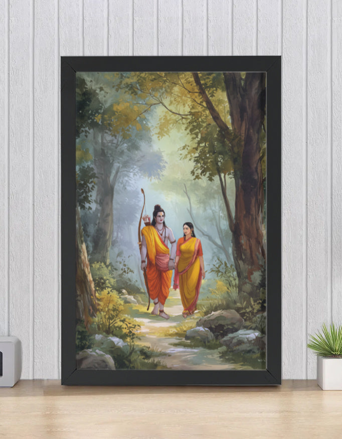 Sita Ram Photo Frame | Shri Ram and Sita Wall Art | 300 GSM Glossy Laminated | Vastu Positive Gift for Devotees