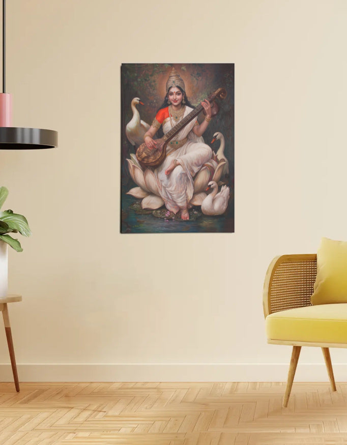 Saraswathi Devi Poster – 300 GSM Spiritual Wall Art for Wisdom and Learning | Vastu Positive Decor