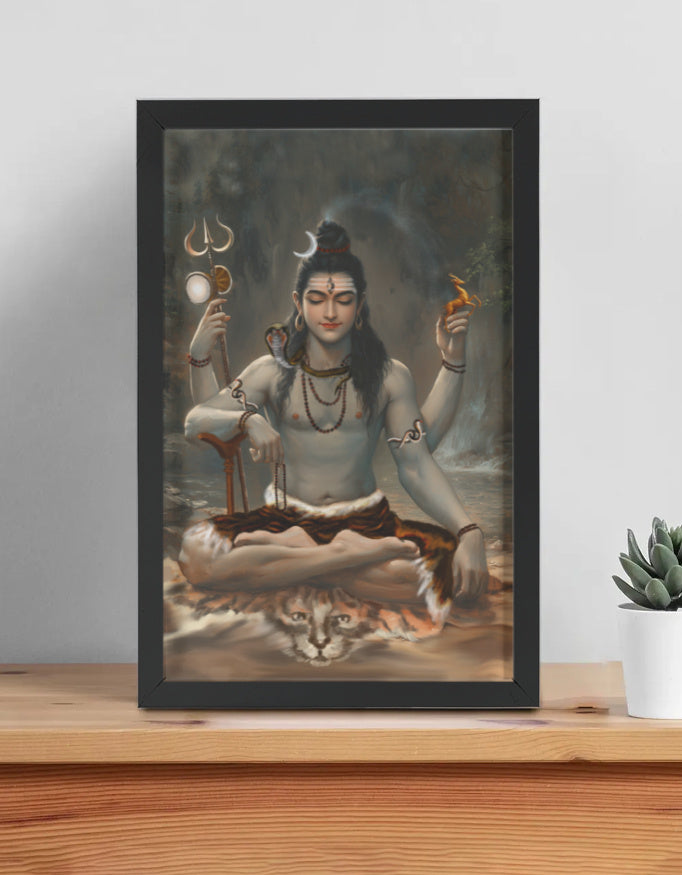 Lord Shiva Photo Frame | Mahadeva Wall Art | 300 GSM Glossy Laminated Artboard | Vastu Positive Divine Decor & Spiritual Gift