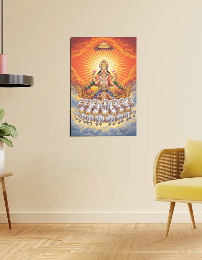 Surya Dev Poster – Surya Narayana on Chariot | 300 GSM Vastu Wall Art Poster