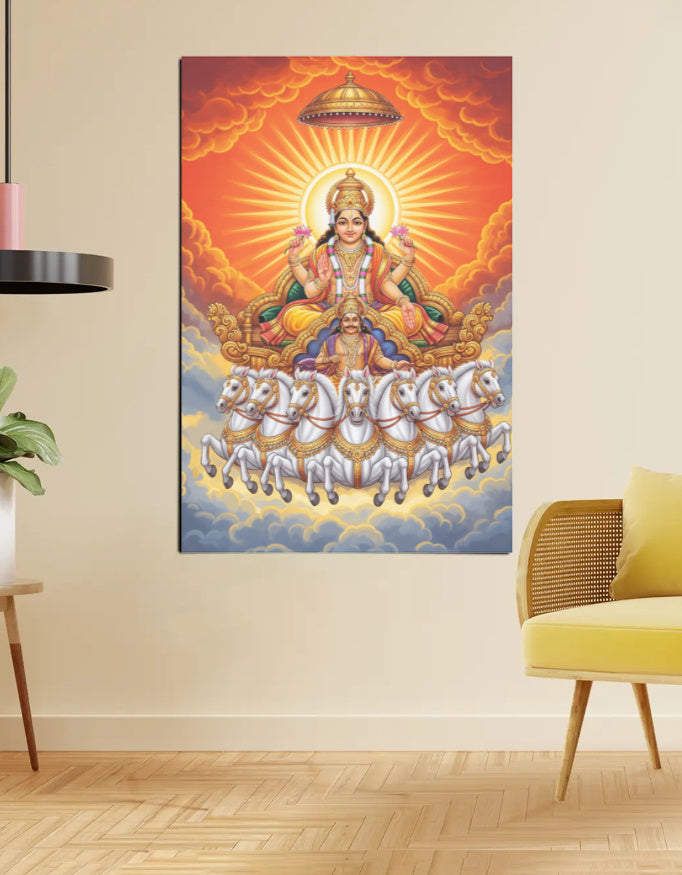 Surya Dev Poster – Surya Narayana on Chariot | 300 GSM Vastu Wall Art Poster