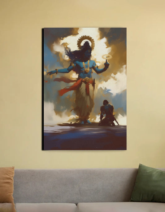 Krishna Arjun Digital Painting on Canvas – Mahabharata Wall Art for Spiritual Strength & Guidance