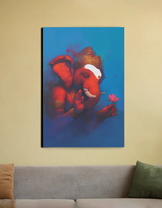 Ganesha Canvas Wall Art | Vastu Positive Spiritual Décor | Remover of Obstacles | PolyCanvas Gift Frame