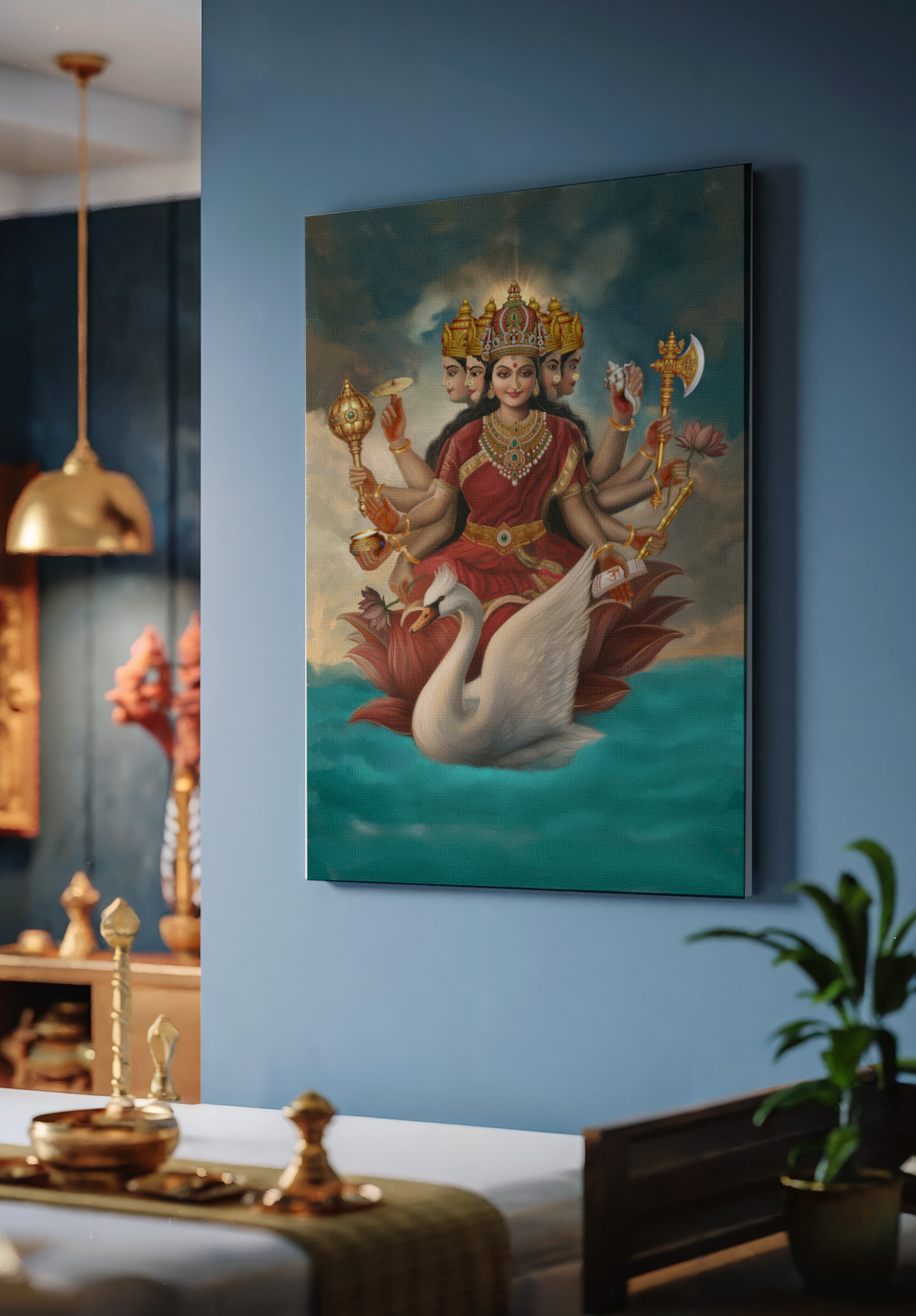 Gayatri Devi Canvas Wall Art | Vastu Positive Divine Mother | PolyCanvas Spiritual Gift Frame