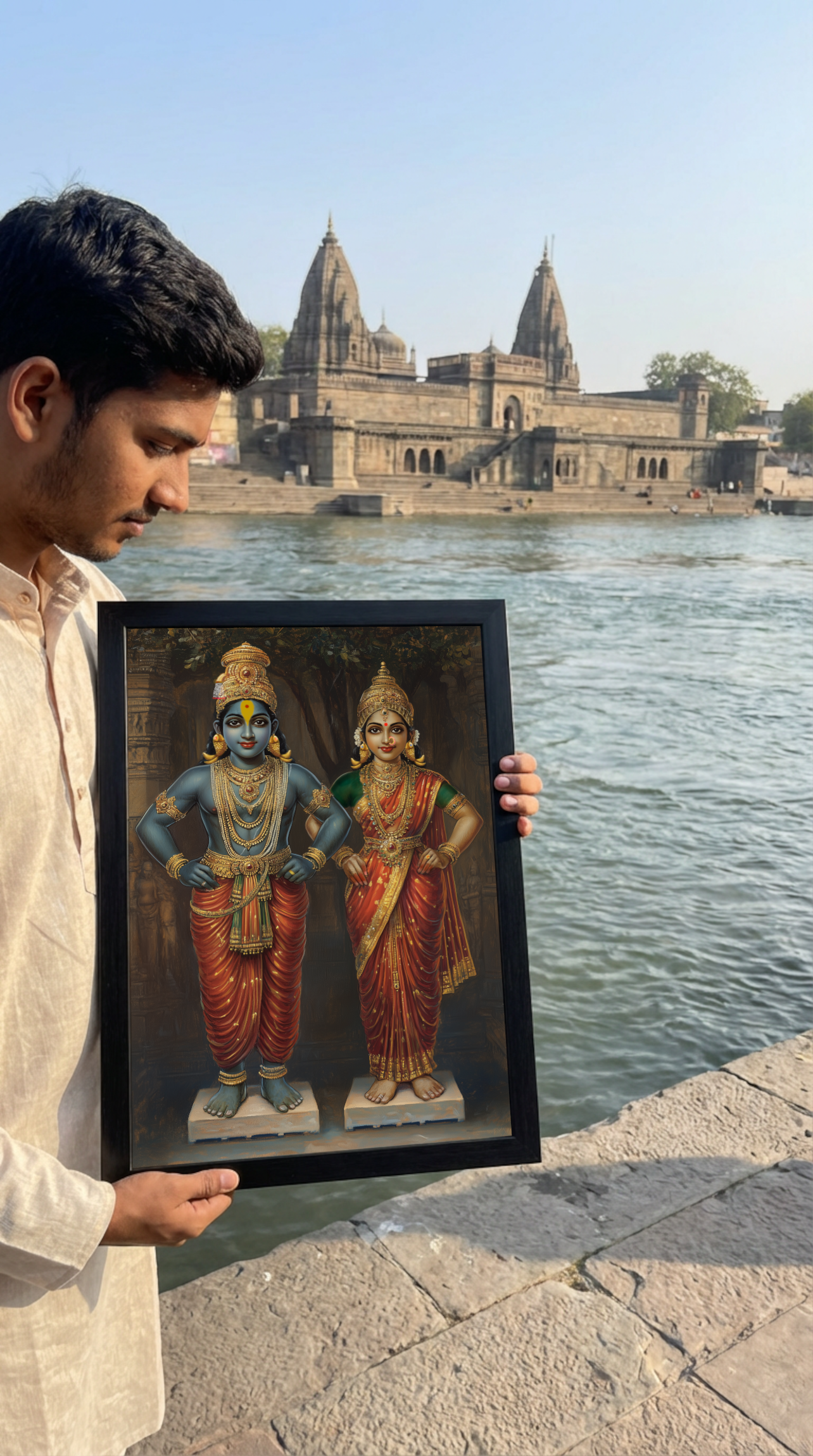 Panduranga Vitthala with Rukmini Devi Photo Frame – Divine Presence of Bhakti and Bliss | Laminated Glossy Art on 300 GSM Board