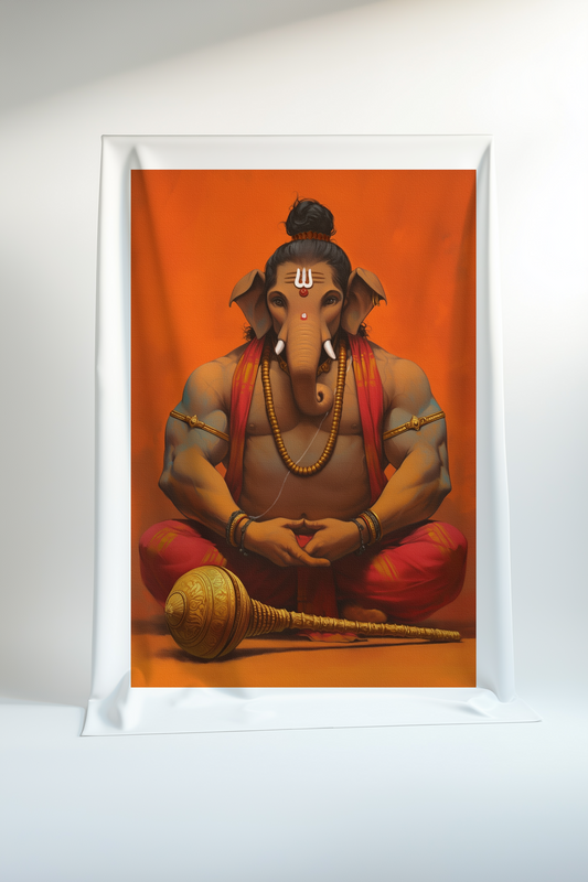 Lord Ganesha Rolled Canvas Print – Auspicious Hindu Wall Art for Home and Office Decor