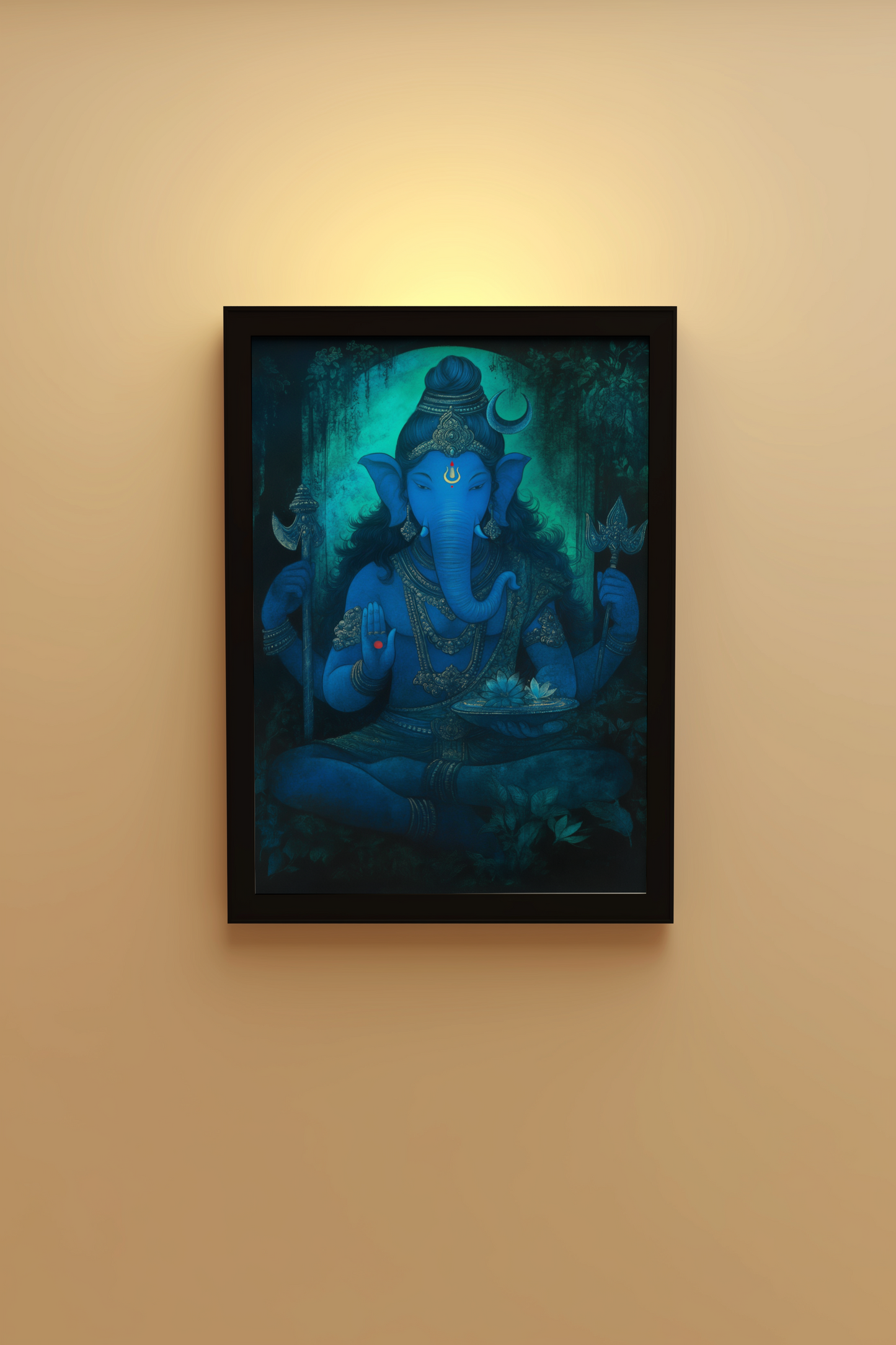 Lord Ganesha Photo Frame – Remover of Obstacles | Spiritual Wall Art for Vastu & Home Temple | Glossy Laminated Finish (No Glass) – Divine Framed Poster