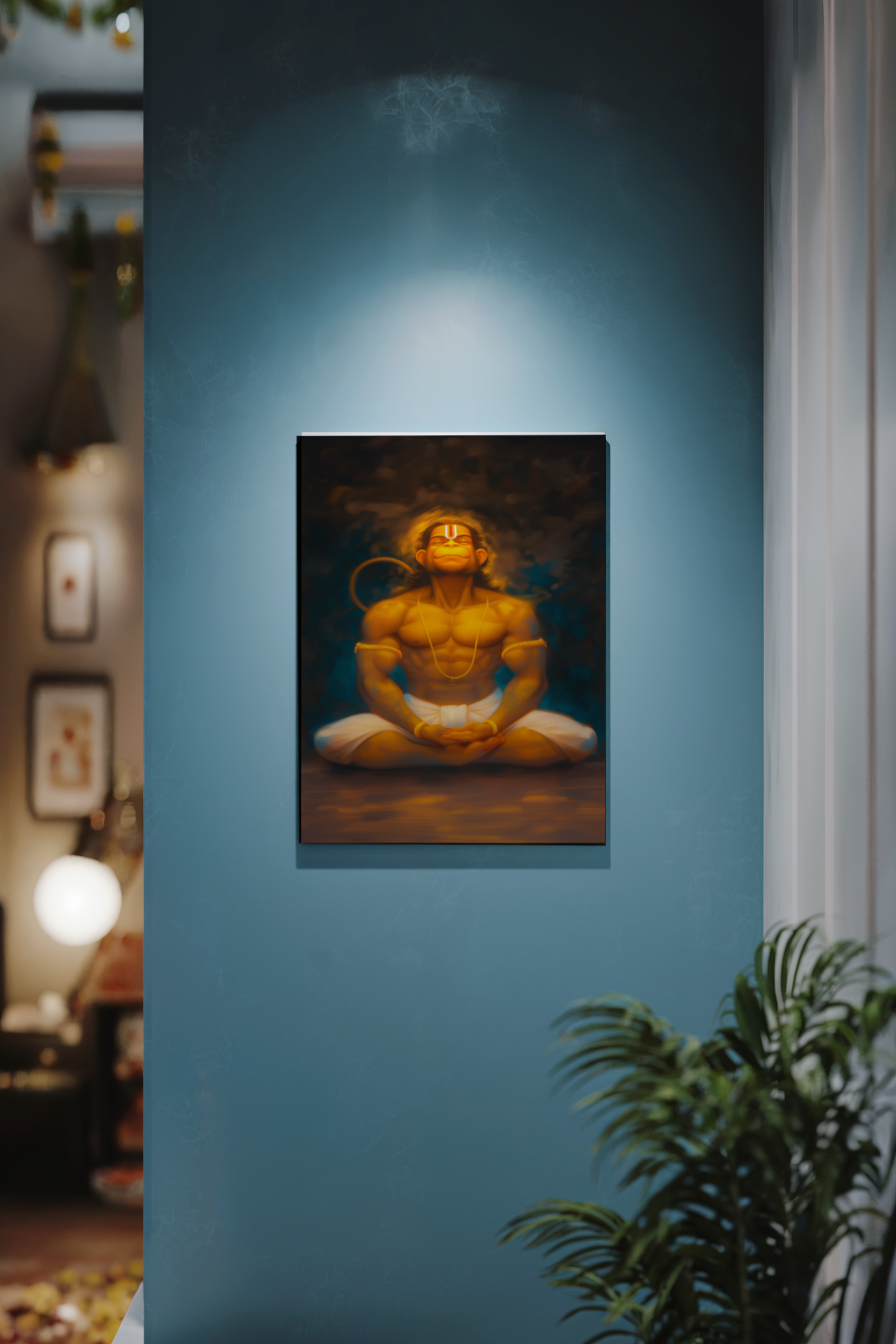 Hanuman Meditation Canvas Wall Art – Divine Spiritual Decor for Home, Pooja Room & Meditation Space