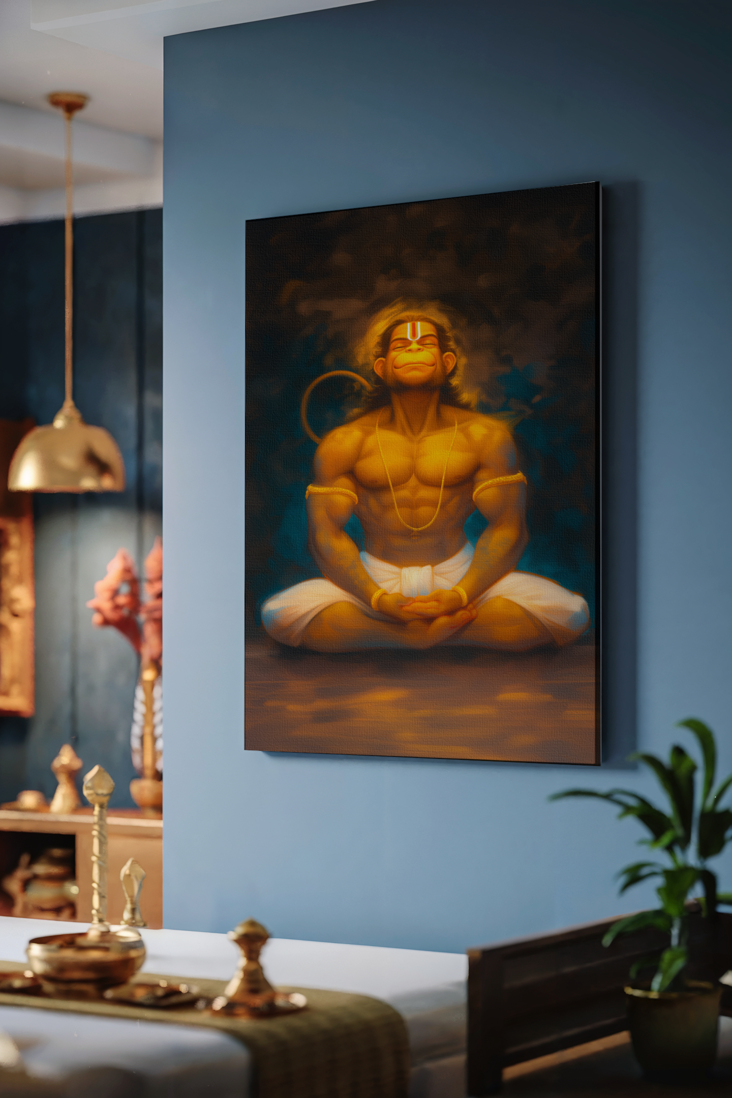 Hanuman Meditation Canvas Wall Art – Divine Spiritual Decor for Home, Pooja Room & Meditation Space