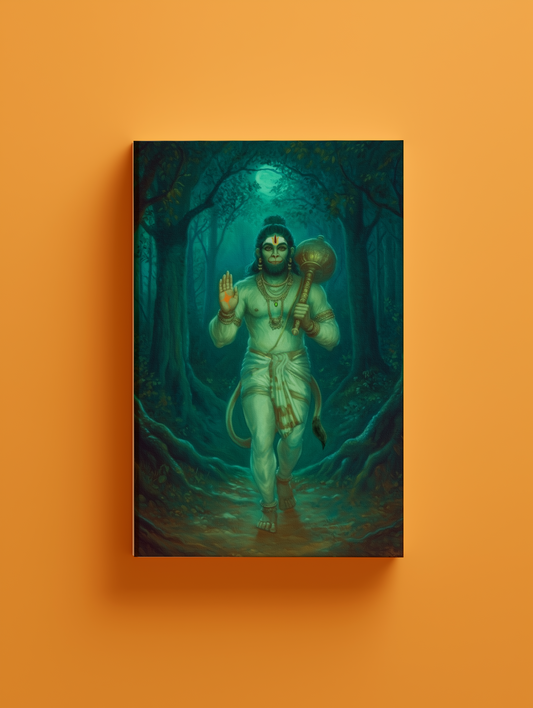 Hanuman Canvas Wall Art | Bajrangbali Vastu Positive Décor | Spiritual Gift | PolyCanvas with Wooden Frame