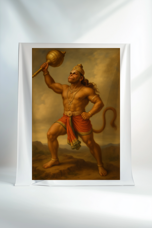 Hanuman Ji with Gada Canvas Print Roll – Unframed Hindu God Wall Art for Pooja Room & Spiritual Decor
