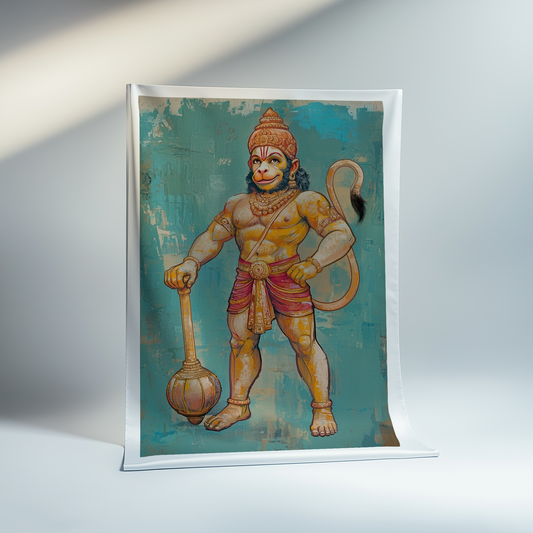 Hanuman Standing with Mace Canvas Print Roll – Unframed Divine Wall Art for Pooja Room & Spiritual Decor