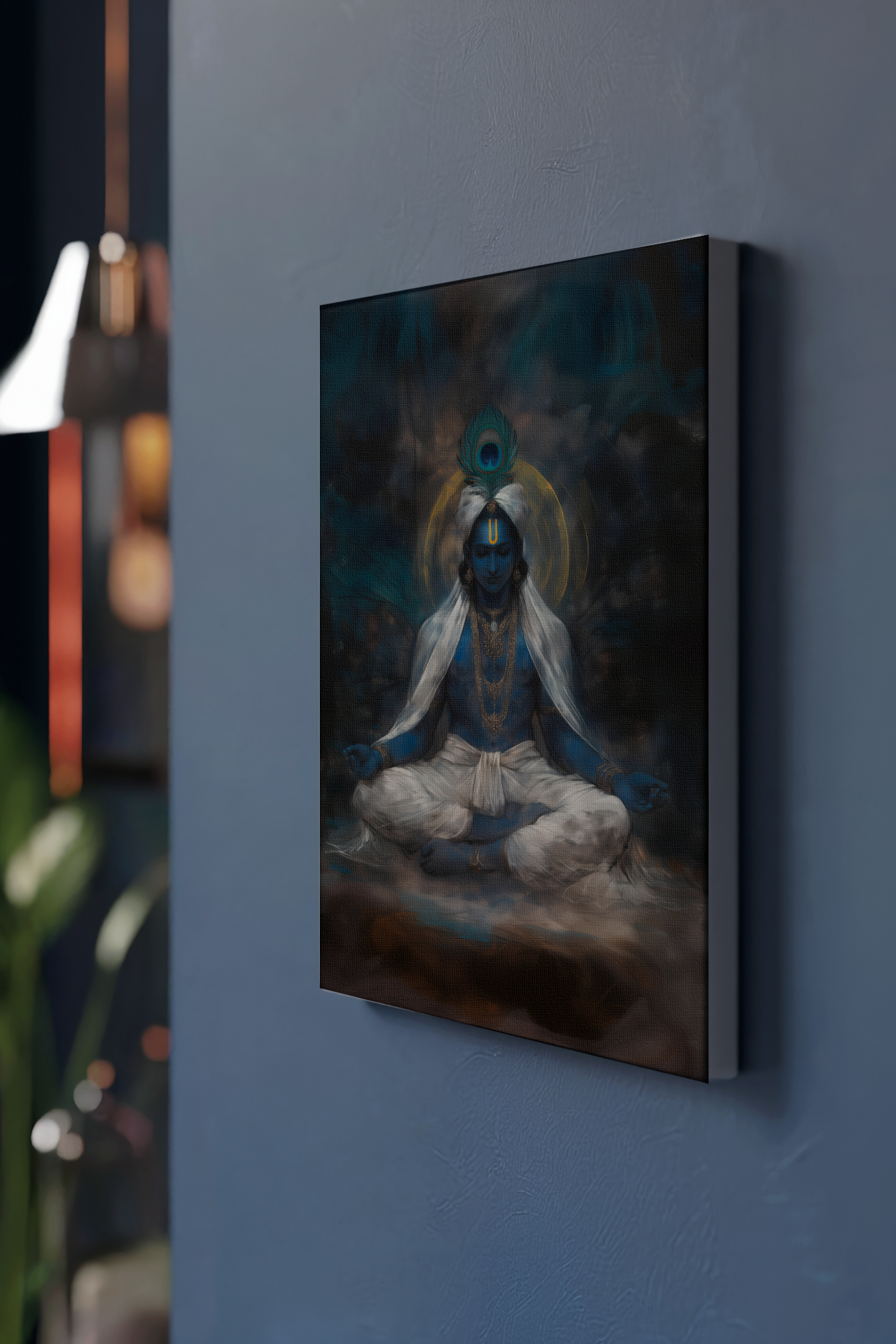 Sri Krishna in Meditation Digital Painting on Canvas – Divine Wall Art for Peace & Spiritual Awakening