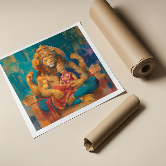 Lakshmi Narasimha Swamy Canvas Print (35x35 Inches) – Hindu God Wall Art for Pooja Room & Spiritual Decor