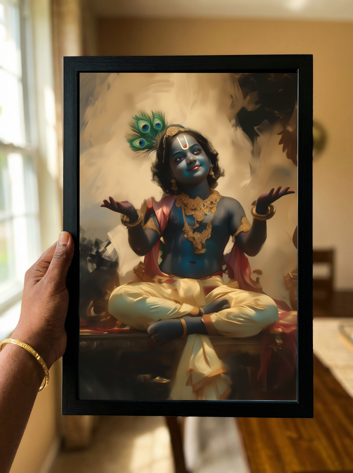 Krishna Maya Photo Frame | Lord Krishna Divine Wall Art | Glossy Laminated HD Devotional Frame for Home, Office & Vastu Decor