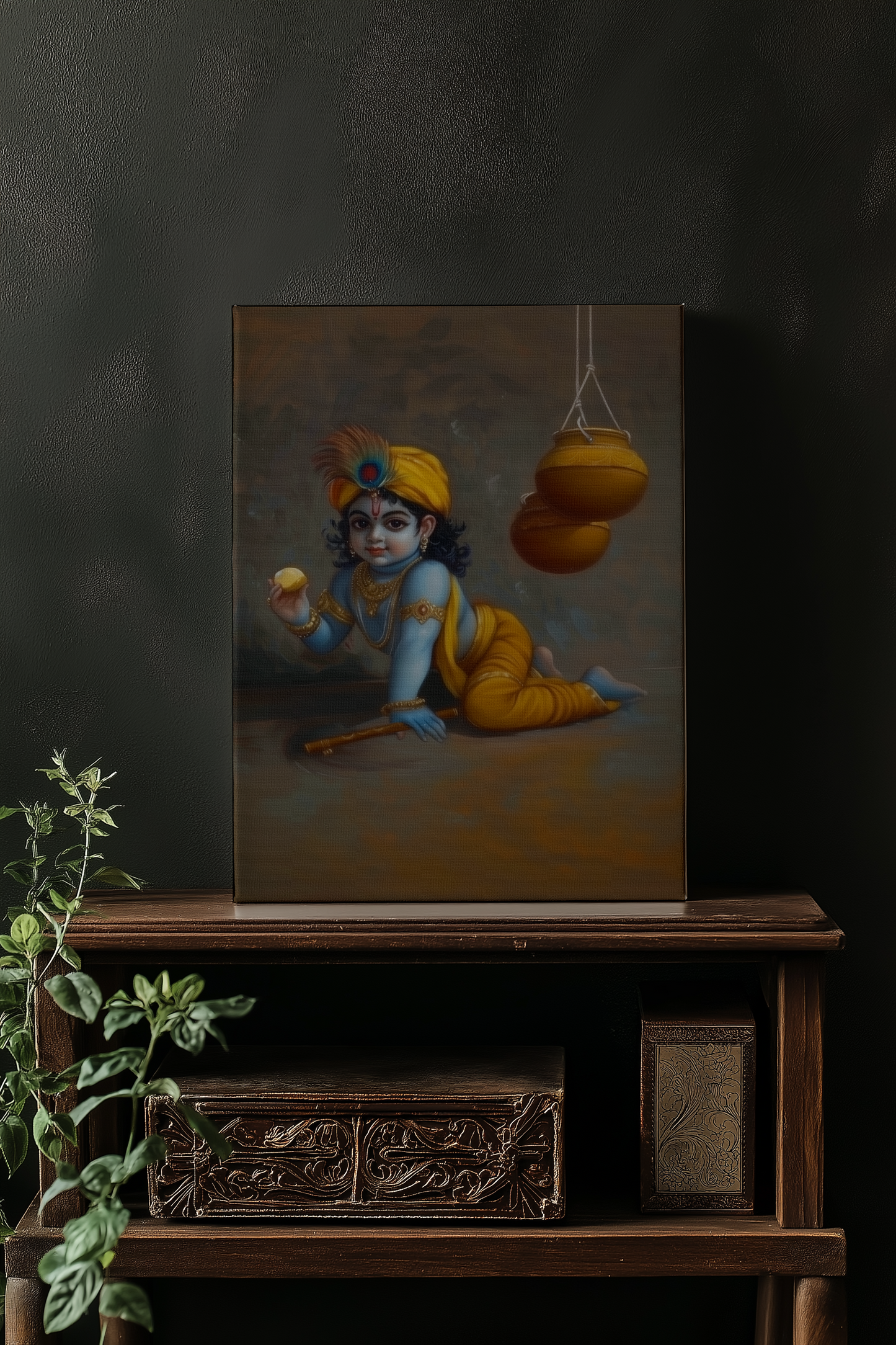 Laddu Gopal β Baby Krishna Digital Painting on Canvas | Divine Wall Art for Home & Temple Decor