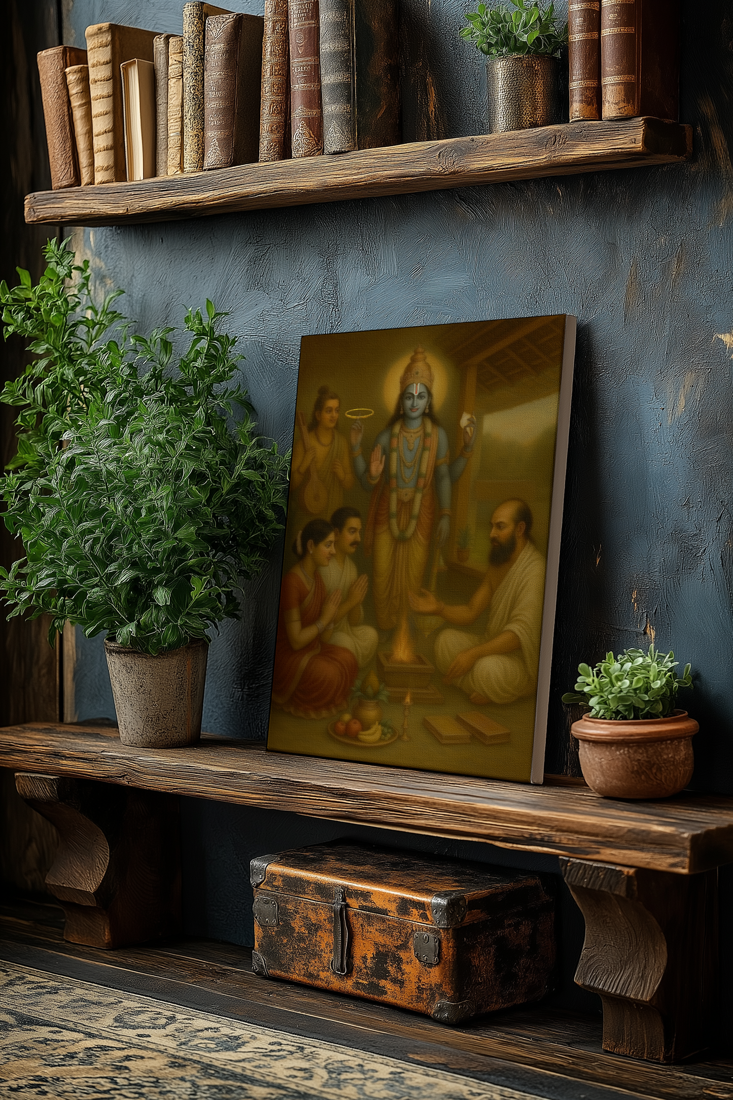 Satyanarayan Swamy Digital Painting on Canvas – Divine Wall Art for Pooja Room, Vrat Decor & Sacred Spaces