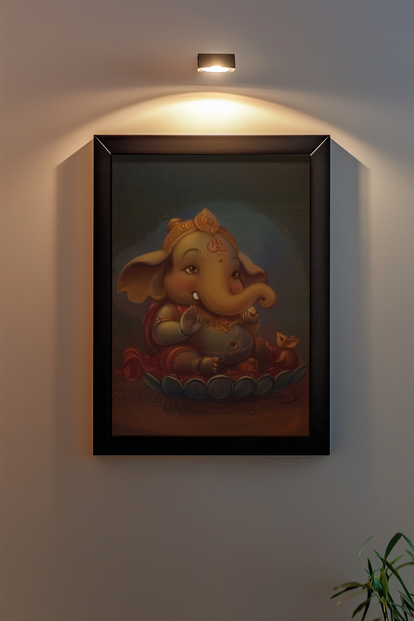 Bala Ganesha Holding Modak Photo Frame – Adorable Divine Energy for Your Home | Laminated Glossy Art Print on 300 GSM Artboard