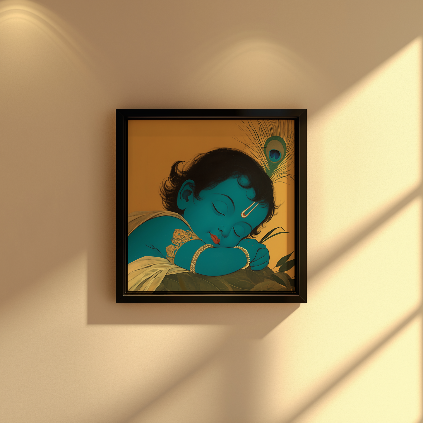 Sleeping Krishna Photo Frame | Baby Krishna in Divine Slumber | Spiritual Wall Art for Devotion & Peaceful Ambience
