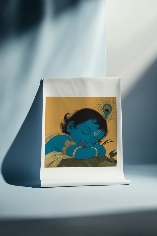Sleeping Krishna Canvas Print Roll – Peaceful Baby Krishna Wall Art for Devotional Decor