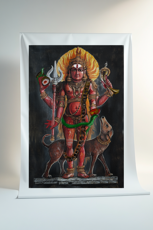 Kaal Bhairav Rolled Canvas Print – Fierce Form of Shiva for Spiritual Wall Decor