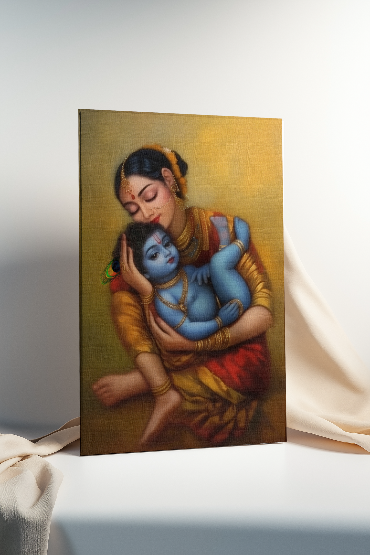 Yashoda Krishna Digital Painting on Canvas – Divine Mother & Child Wall Art for Spiritual Home Decor | Bal Krishna with Yashoda Ji Artwork