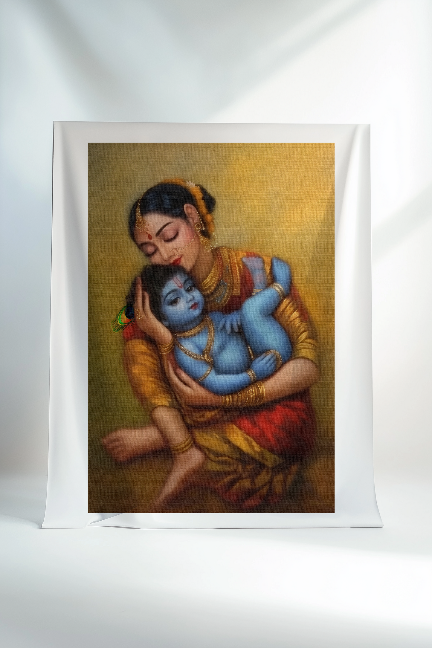 Yashoda Krishna Canvas Print Roll – Divine Mother-Child Bond, Hindu Art for Spiritual Home Décor
