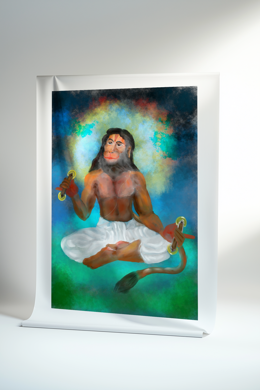 Hanumanji Doing Bhajan Canvas Print Roll – Divine Wall Art for Meditation & Pooja Rooms