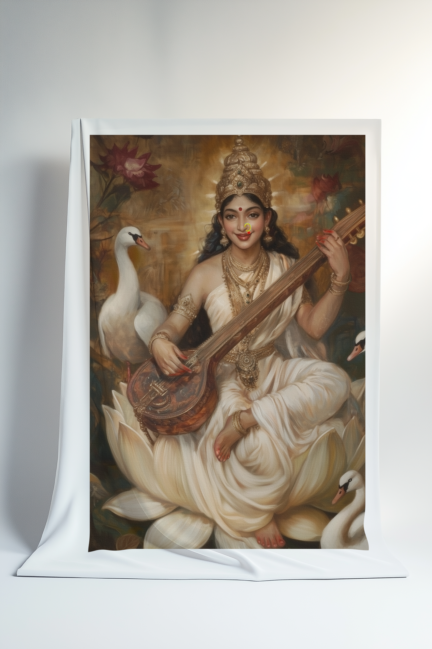 Saraswati Devi Canvas Print Roll – Unframed Spiritual Wall Art for Study Room, Pooja Space & Devotional Decor