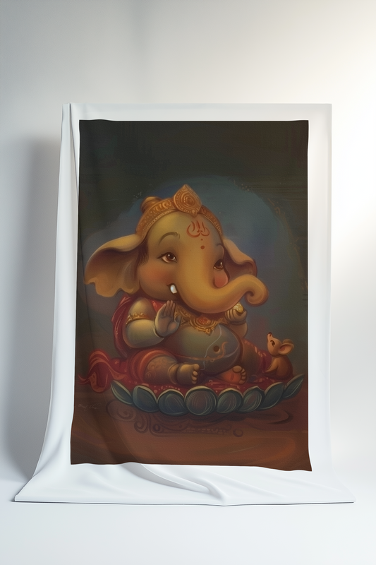 Bala Ganesha Canvas Print Roll – Baby Ganesha Holding Modak Spiritual Wall Art