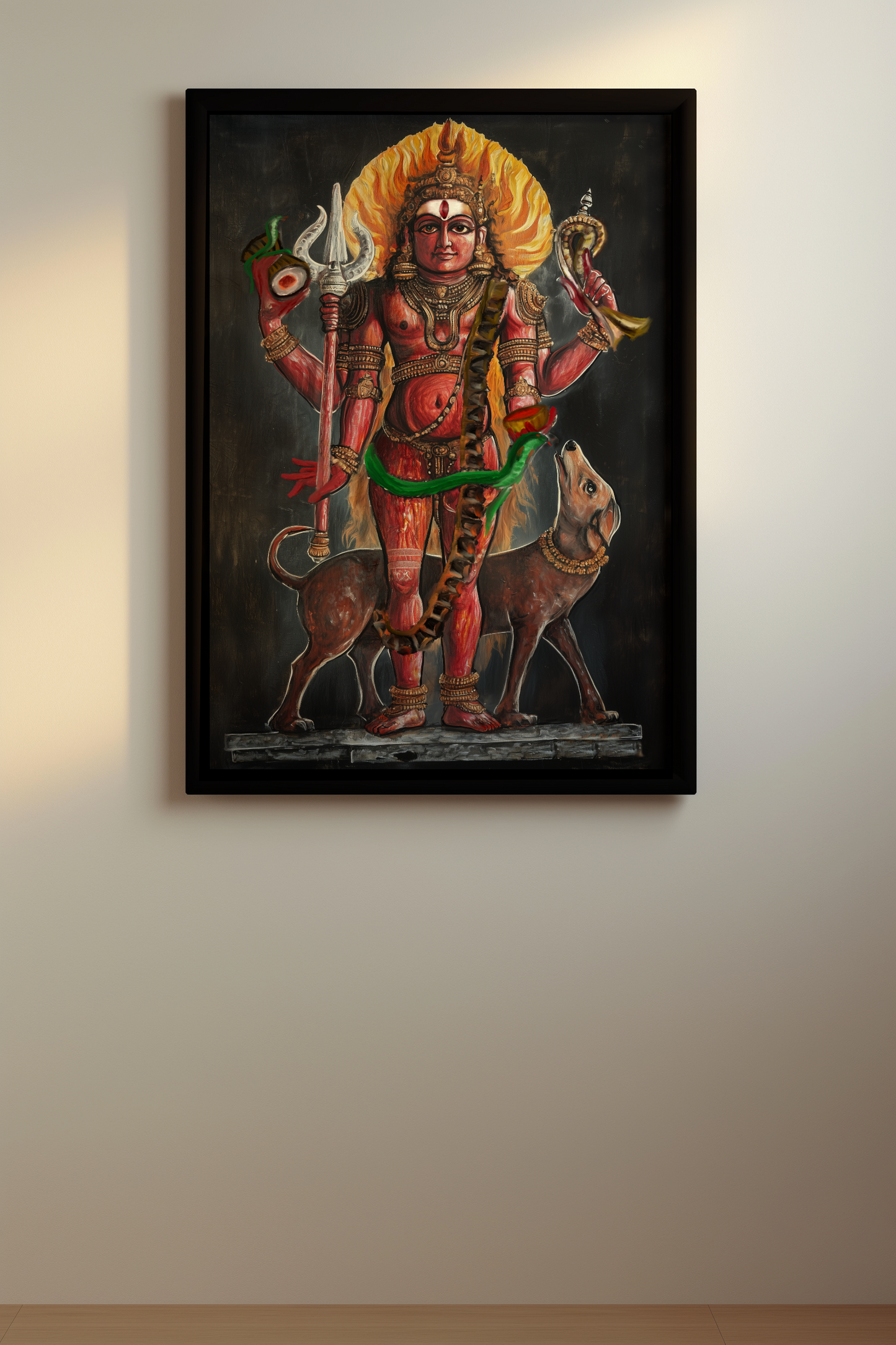Kaal Bhairav Tantra Art Photo Frame – Fierce Guardian of Time & Space | Vastu Protection Wall Decor | Laminated Glossy Finish (No Glass)