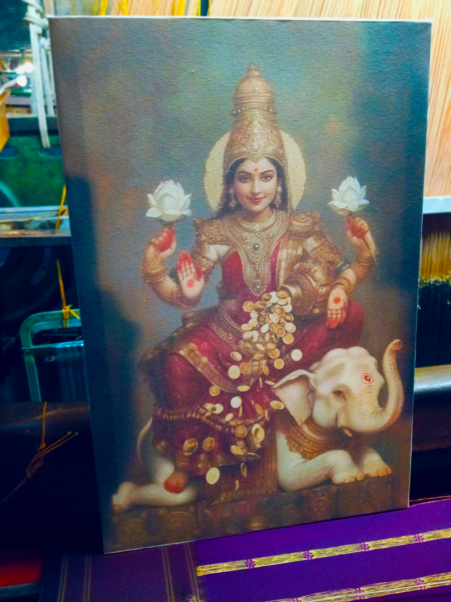 Lakshmi Mata digital painting on Canvas – Gajalakshmi Gallery Wrapped Canvas for Home & Pooja Room Decor