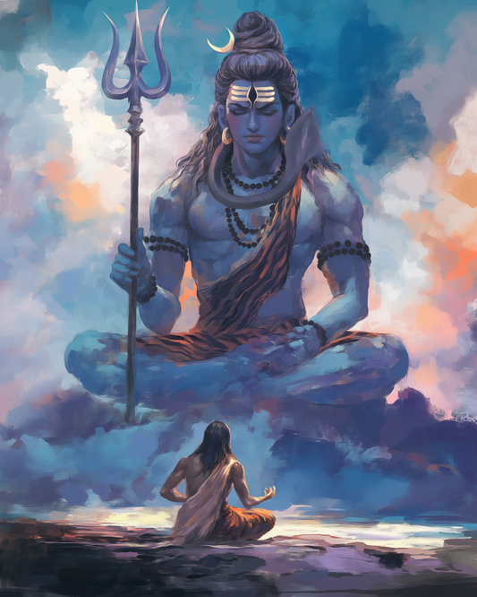 Divine Meditation: Digital Art of Lord Shiva and Devotee | Spiritual High-Resolution Download