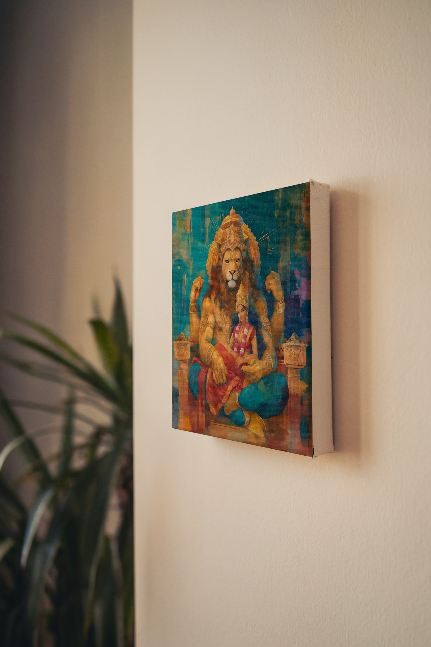 Lakshmi Narasimha Swamy Canvas Wall Art – Divine Hindu God Painting for Prosperity & Protection